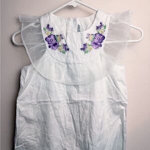 Janie and Jack White Top with Purple Floral Embroidery